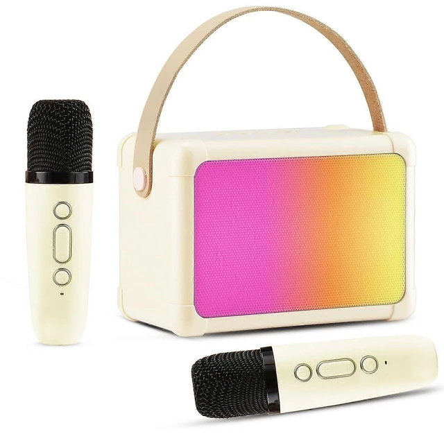 Alt view image 6 of 10 - Ecocleanpath Beige Kids Karaoke Machine with 2 Wireless Mics, Bluetooth Speaker & Colorful Lights for Family Fun