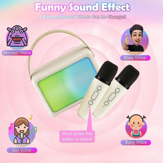 Alt view image 8 of 10 - Ecocleanpath Beige Kids Karaoke Machine with 2 Wireless Mics, Bluetooth Speaker & Colorful Lights for Family Fun