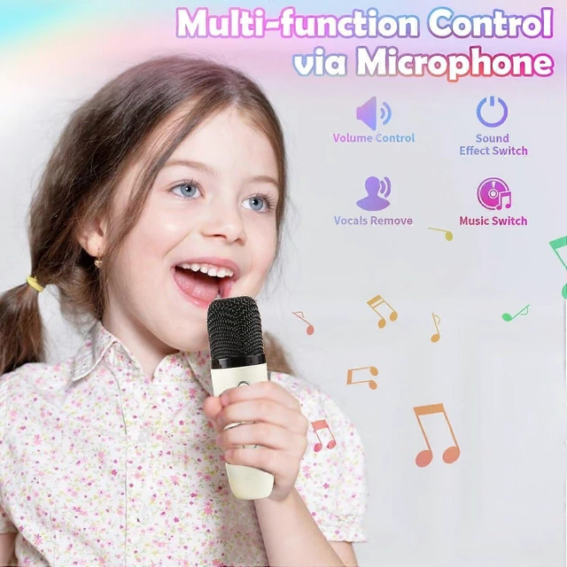 Alt view image 10 of 10 - Ecocleanpath Beige Kids Karaoke Machine with 2 Wireless Mics, Bluetooth Speaker & Colorful Lights for Family Fun