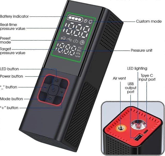 Alt view image 10 of 10 - Ecocleanpath 160 PSI Portable Tire Inflator with Auto Shutoff, Cordless for Cars & Motorcycles - Black