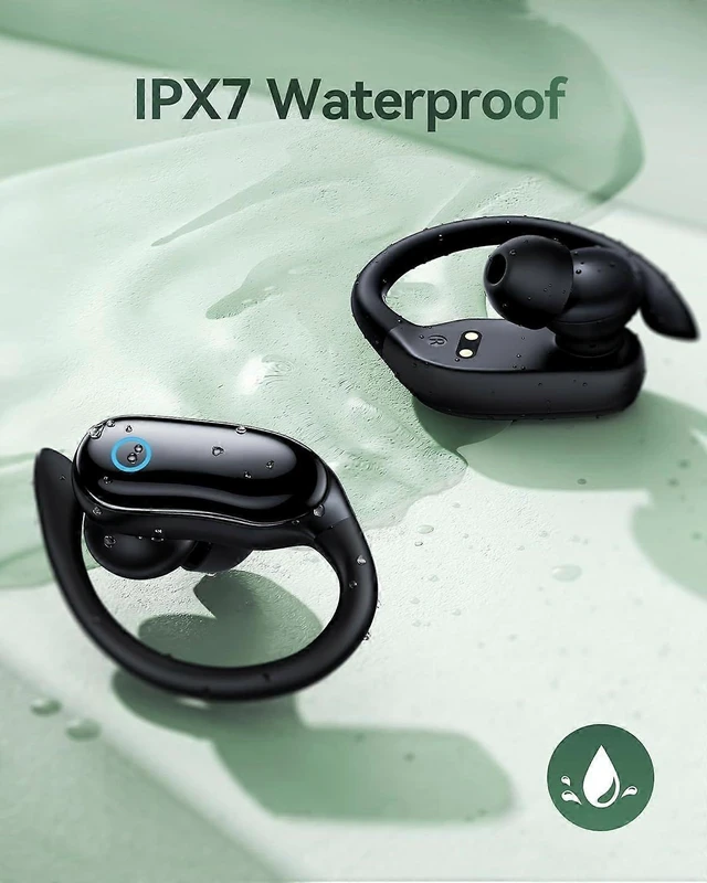 Alt view image 10 of 10 - Wireless Bluetooth Earphones 96H Playback IPX7 Waterproof Over-Ear Bass Headphones w/Mic LED Display-Black