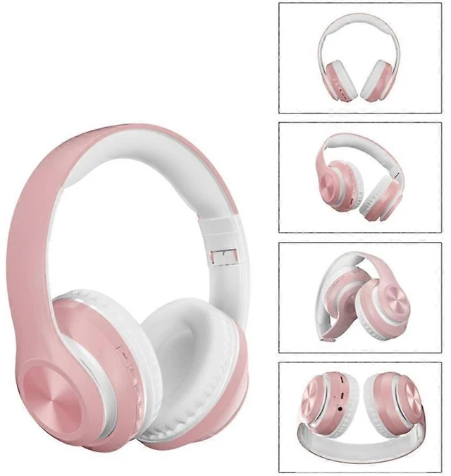 Alt view image 7 of 10 - Wireless Over-Ear Bluetooth Headphones with Microphone, HiFi Stereo, Foldable Lightweight Design - Pink