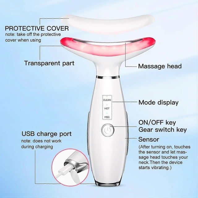 Alt view image 9 of 10 - Ecocleanpath White 7-in-1 Facial & Neck Massager with LED, Heat & Vibration for Skin Rejuvenation