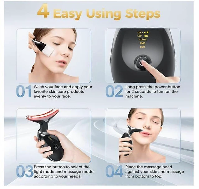 Alt view image 10 of 10 - Ecocleanpath Dolphin 7-in-1 Facial & Neck Massager with Heat & LED Lights, Black
