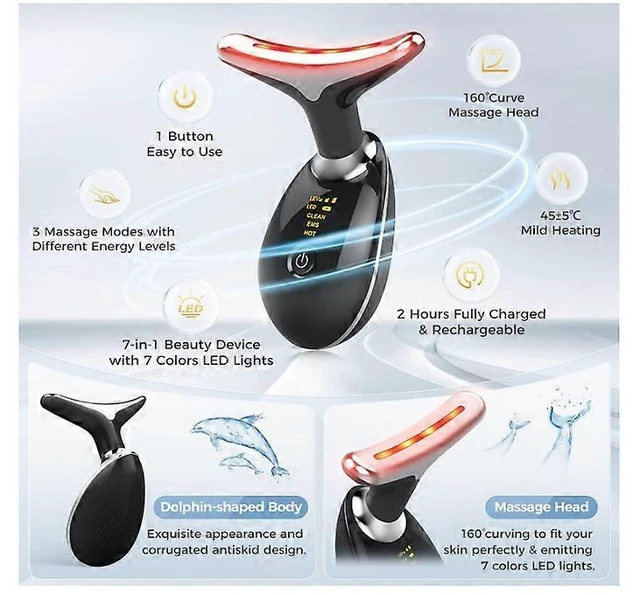 Alt view image 8 of 10 - Ecocleanpath Dolphin 7-in-1 Facial & Neck Massager with Heat & LED Lights, Black