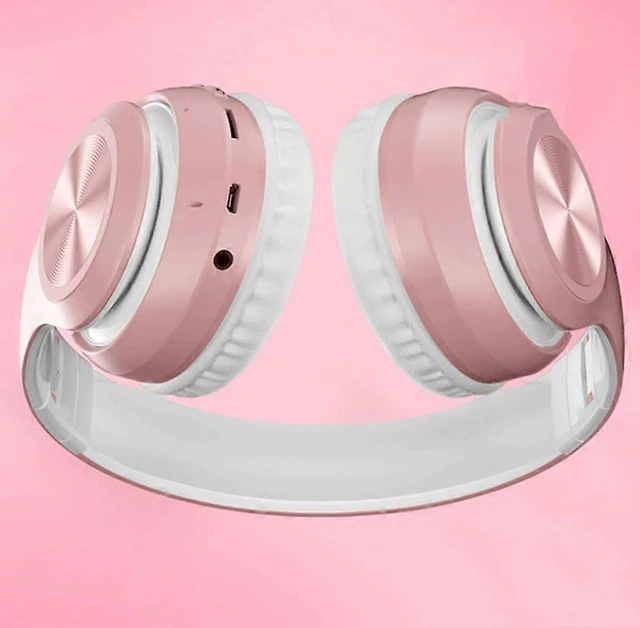 Alt view image 8 of 10 - Wireless Over-Ear Bluetooth Headphones with Microphone, HiFi Stereo, Foldable Lightweight Design - Pink
