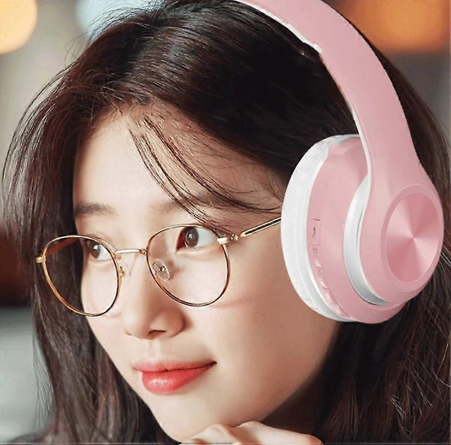 Alt view image 10 of 10 - Wireless Over-Ear Bluetooth Headphones with Microphone, HiFi Stereo, Foldable Lightweight Design - Pink