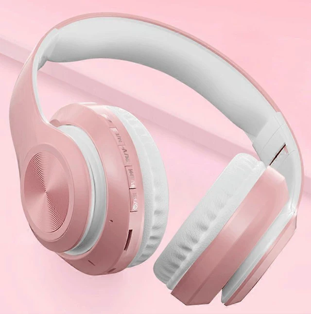 Alt view image 9 of 10 - Wireless Over-Ear Bluetooth Headphones with Microphone, HiFi Stereo, Foldable Lightweight Design - Pink