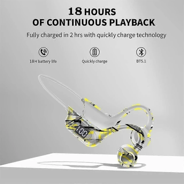 Alt view image 9 of 10 - 5.3 Bluetooth Bone Conduction Headphones, Open Ear Wireless with LED Display, IP56 Waterproof, 8H Playtime