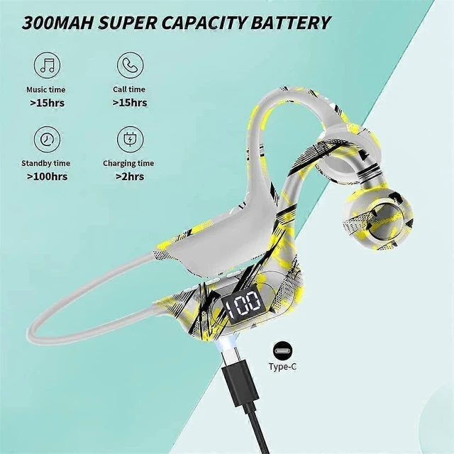 Alt view image 8 of 10 - 5.3 Bluetooth Bone Conduction Headphones, Open Ear Wireless with LED Display, IP56 Waterproof, 8H Playtime
