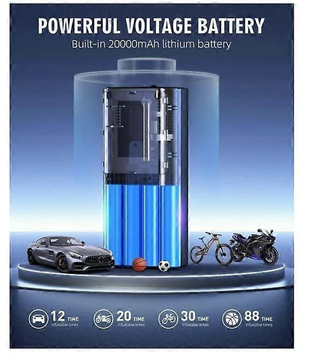 Alt view image 9 of 10 - Ecocleanpath 180PSI Portable Tire Inflator with 20000mAh Battery, LCD Display, 3X Fast Inflation (Black)