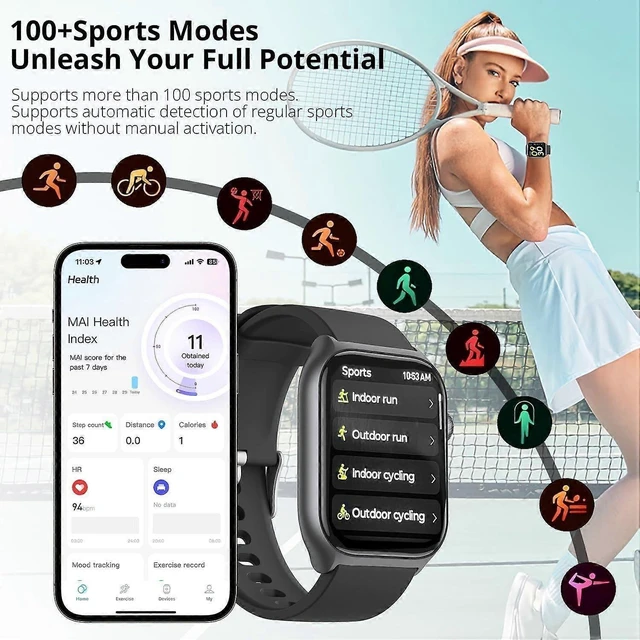 Alt view image 6 of 8 - Ecocleanpath GTS7PRO Smart Watch: 2" HD Touch Screen, Heart Rate/Sleep Monitor, 45-Day Battery, Black