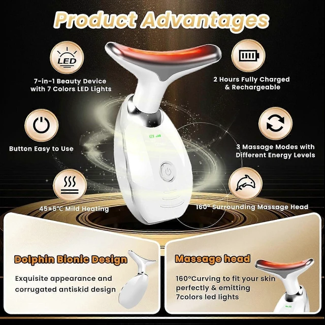 Alt view image 7 of 10 - Ecocleanpath Portable Facial Massager with 7 LED Lights, 3 Modes & Heat Therapy for Face & Neck Care (Red)