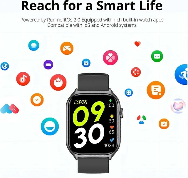 Alt view image 8 of 8 - Ecocleanpath GTS7PRO Smart Watch: 2" HD Touch Screen, Heart Rate/Sleep Monitor, 45-Day Battery, Black