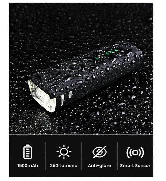 Alt view image 7 of 10 - EcocleanpathSmart Sensor Bike Headlight 250 Lumens, USB Rechargeable, IPX6 Waterproof Cycling Light (Black)