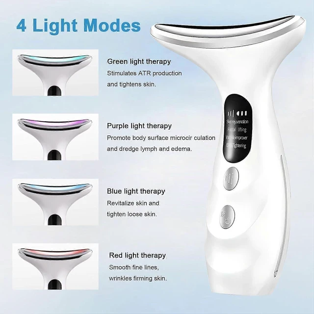 Alt view image 7 of 10 - Ecocleanpath 4-Mode Anti-Wrinkle EMS Neck Massager with 45°C Heat & LED Light Therapy - White