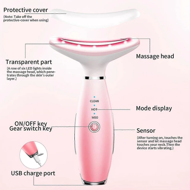 Alt view image 8 of 10 - Ecocleanpath Pink 3-in-1 Face & Neck Massager with Heat Therapy, Portable Skin Care Device for Wrinkle Reduction