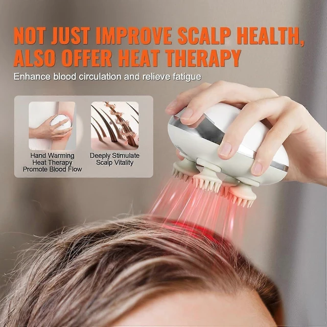 Alt view image 8 of 10 - Ecocleanpath Electric Scalp Massager with Heating, IPX7 Waterproof, 4 Modes for Hair Growth & Stress Relief (White)