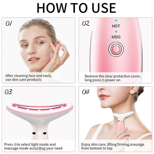 Alt view image 9 of 10 - Ecocleanpath Pink 3-in-1 Face & Neck Massager with Heat Therapy, Portable Skin Care Device for Wrinkle Reduction
