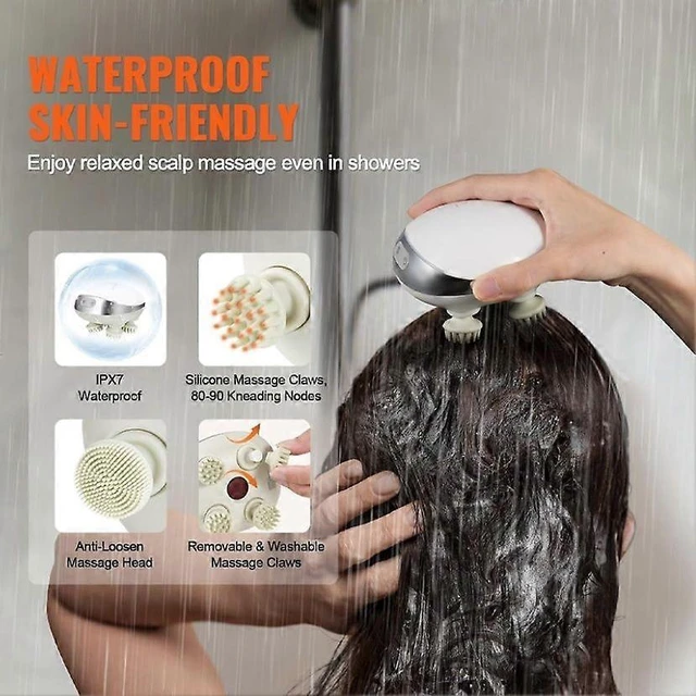 Alt view image 10 of 10 - Ecocleanpath Electric Scalp Massager with Heating, IPX7 Waterproof, 4 Modes for Hair Growth & Stress Relief (White)