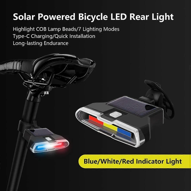 Alt view image 8 of 10 - EcocleanpathSolar-Powered Bike Tail Light, 400 Lumens, USB-C Rechargeable, 7 Modes, IPX7 Waterproof for Night Cycling Safety