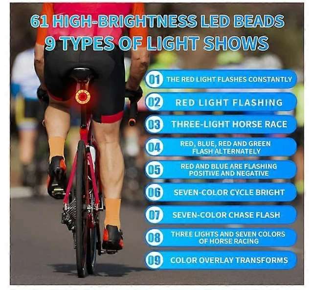 Alt view image 7 of 10 - EcocleanpathSmart Bike Tail Light - 9 Modes, USB Rechargeable, Waterproof Safety Light for Night Riding (Black)