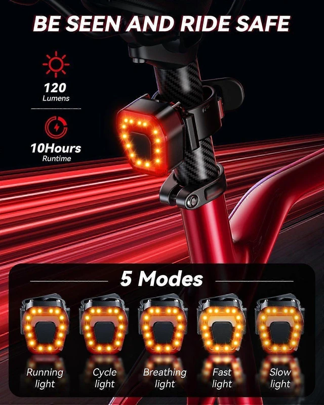Alt view image 8 of 10 - EcocleanpathUSB-C Rechargeable Bike Tail Light, 120 Lumen 5 Modes Red LED Safety Light for Night Riding