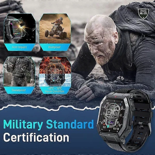 Alt view image 8 of 10 - Ecocleanpath Military Smart Watch for Men, 1.85" HD Display, Heart Rate Monitor, Fitness Tracker, iPhone/Android Compatible