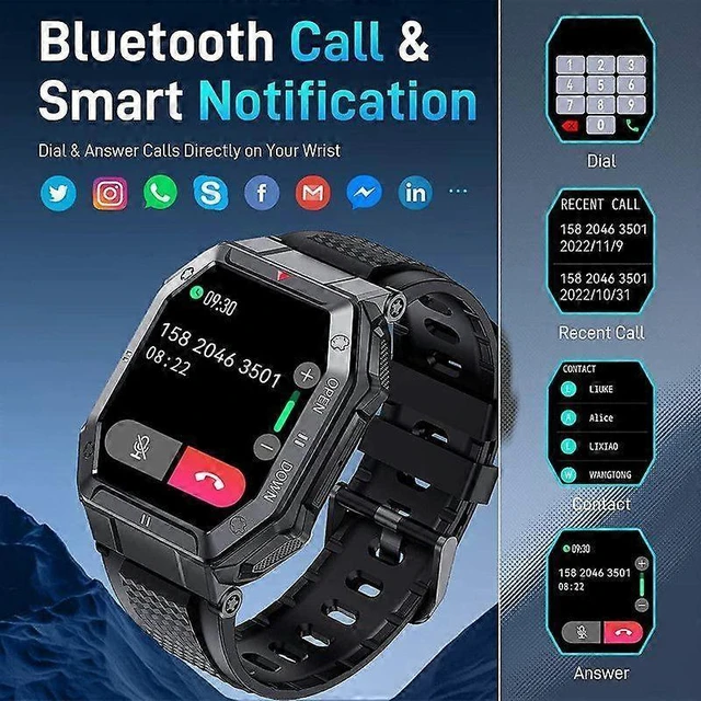 Alt view image 7 of 10 - Ecocleanpath Military Smart Watch for Men, 1.85" HD Display, Heart Rate Monitor, Fitness Tracker, iPhone/Android Compatible