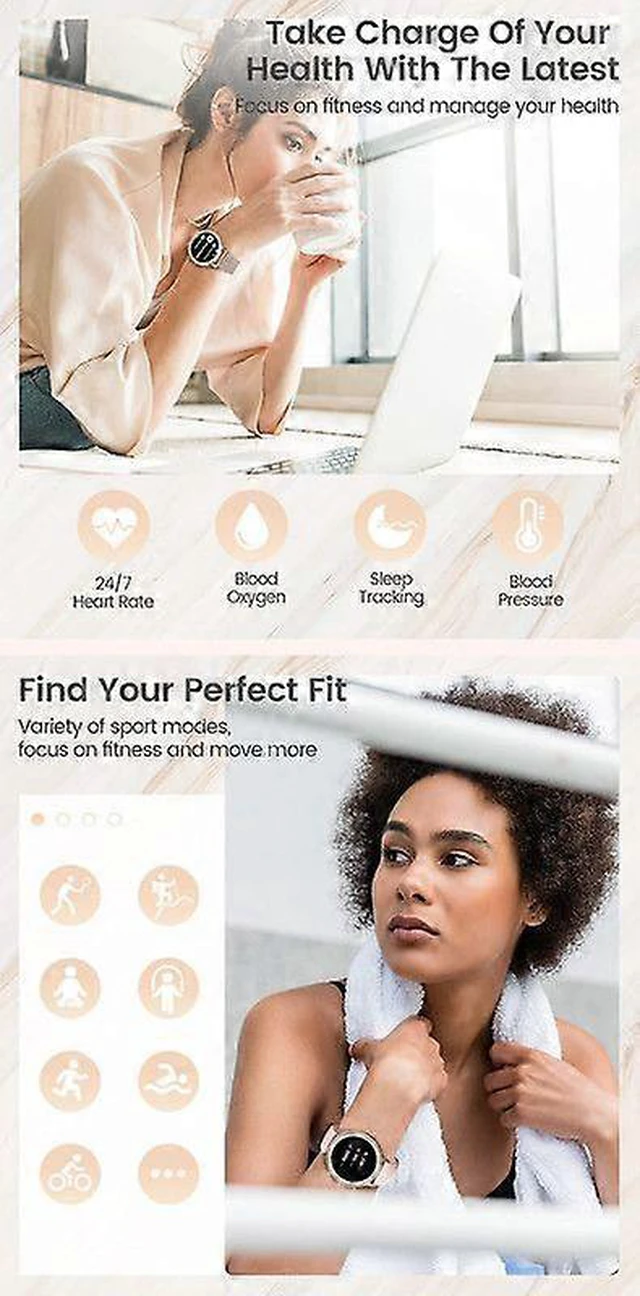 Alt view image 9 of 10 - Ecocleanpath Diamond Smart Watch for Women: 1.32" Fitness Tracker with Heart Rate, Blood Oxygen & Sleep Monitor