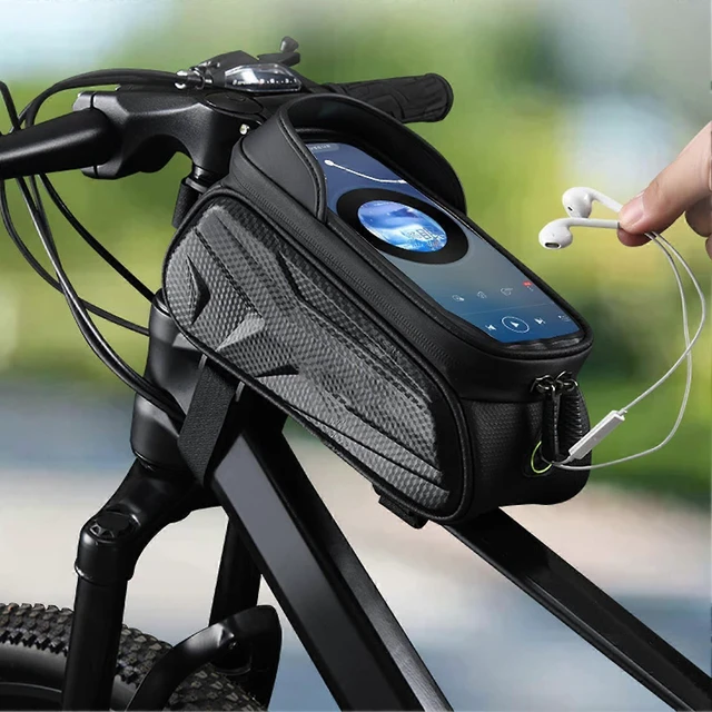 Alt view image 10 of 10 - Ecocleanpath Waterproof Bike Handlebar Bag with Sun Visor & TPU Touch Screen - Mountain Cycling Storage (Black)