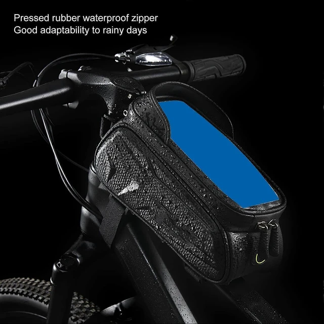 Alt view image 9 of 10 - Ecocleanpath Waterproof Bike Handlebar Bag with Sun Visor & TPU Touch Screen - Mountain Cycling Storage (Black)