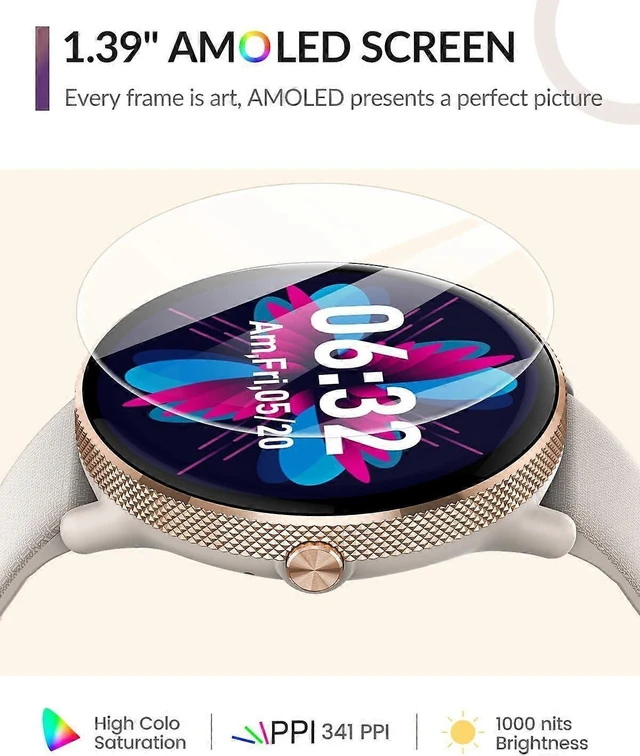Alt view image 8 of 10 - Ecocleanpath Smart Watch for Women, 1.39" AMOLED Fitness Tracker with Blood Pressure, Heart Rate, Sleep Monitor, IP68 Waterproof