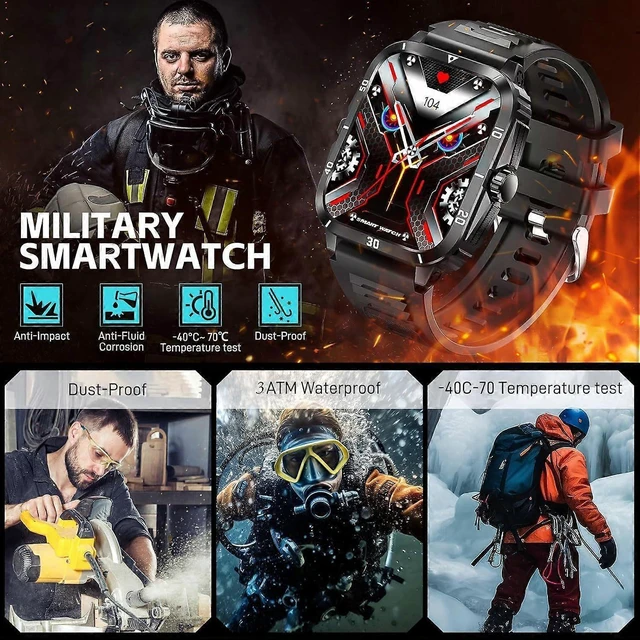 Alt view image 8 of 10 - Ecocleanpath Military Smart Watch for Men: 1.96" HD Screen, 3ATM Waterproof, Heart Rate Monitor, 100+ Sports Modes, Call Function (Black)