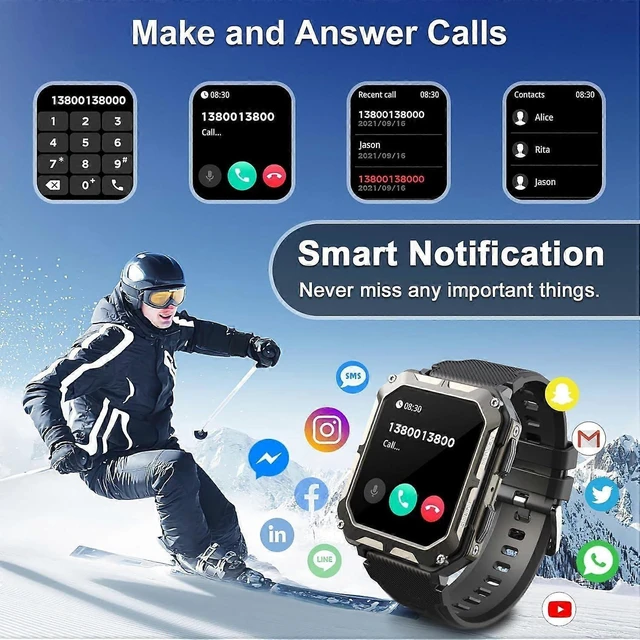 Alt view image 7 of 8 - Ecocleanpath C20Pro Men's Rugged Fitness Watch with Heart Rate Monitor, Bluetooth Calls, 123 Sports Modes