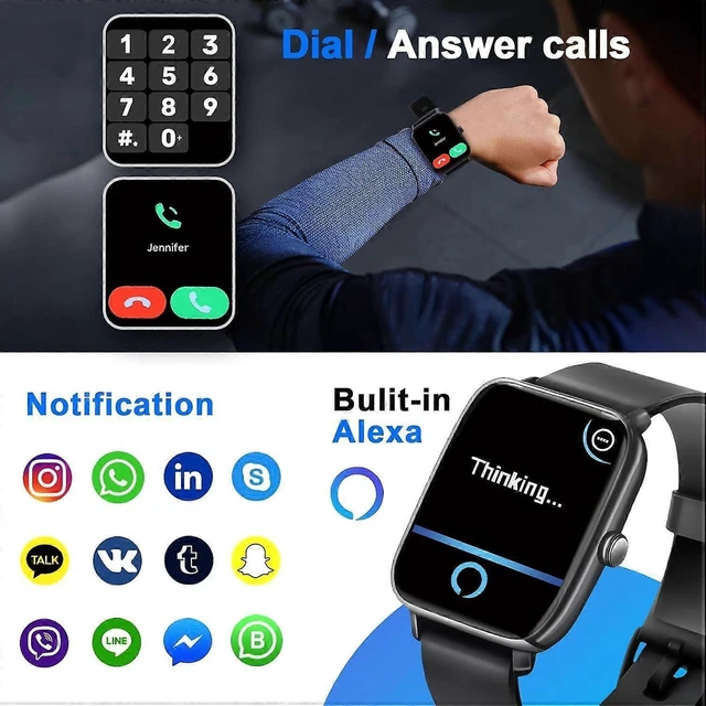 Alt view image 8 of 10 - Ecocleanpath Smart Watch with Bluetooth Call & Alexa, 1.8" HD Fitness Tracker, Heart Rate SpO2 Monitor, Black