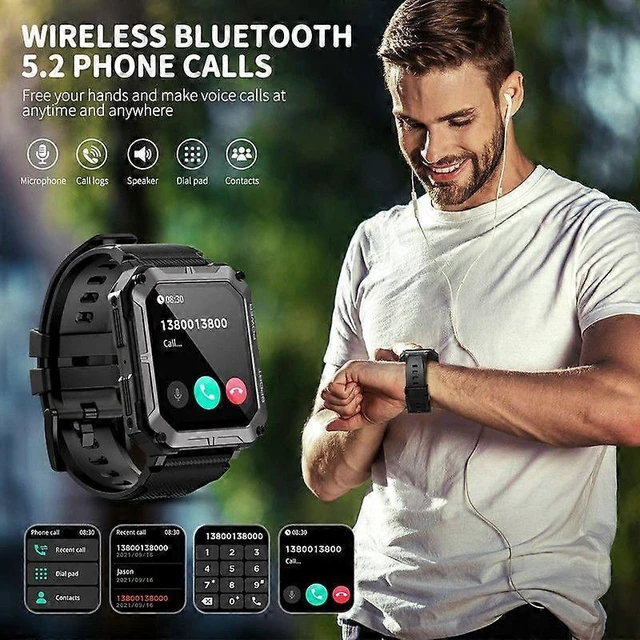 Alt view image 7 of 10 - Ecocleanpath Men's 1.83" Military Smart Watch, IP68 Waterproof Tactical Fitness Tracker with Heart Rate & Blood Pressure for Android iOS