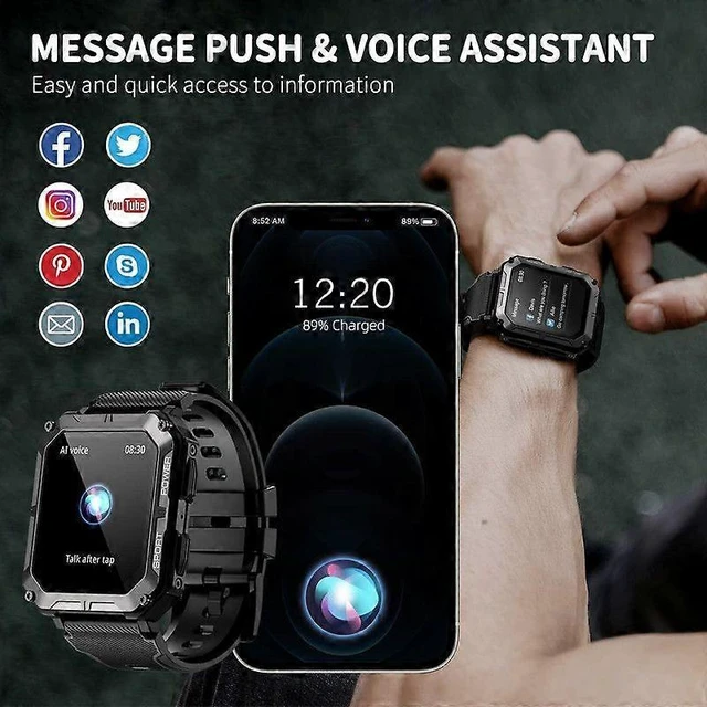 Alt view image 8 of 10 - Ecocleanpath Men's 1.83" Military Smart Watch, IP68 Waterproof Tactical Fitness Tracker with Heart Rate & Blood Pressure for Android iOS