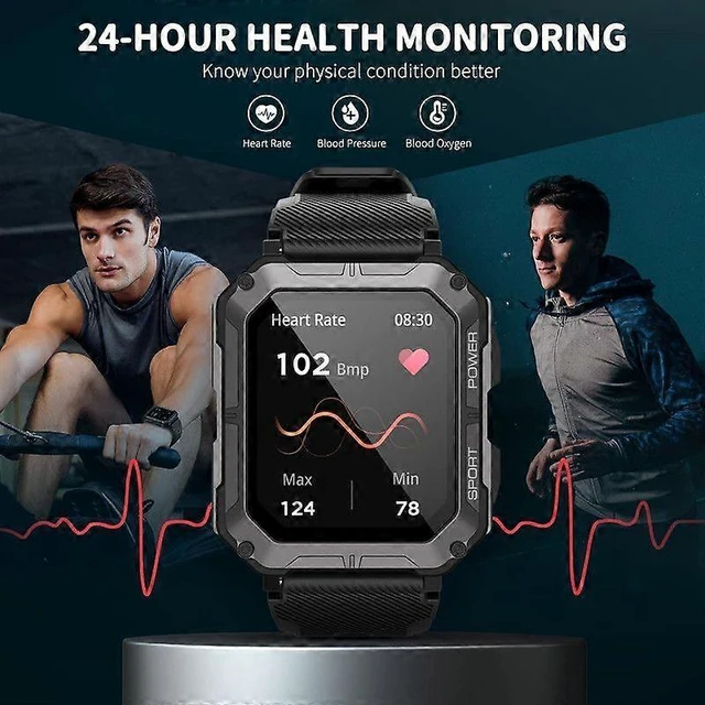 Alt view image 9 of 10 - Ecocleanpath Men's 1.83" Military Smart Watch, IP68 Waterproof Tactical Fitness Tracker with Heart Rate & Blood Pressure for Android iOS