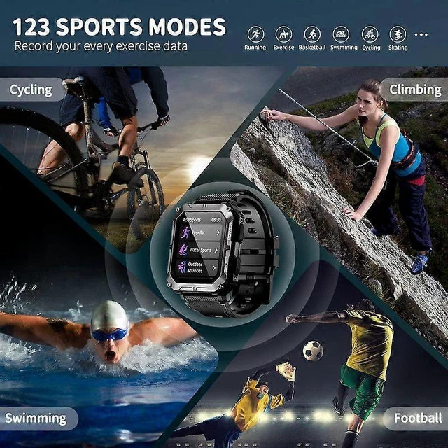 Alt view image 10 of 10 - Ecocleanpath Men's 1.83" Military Smart Watch, IP68 Waterproof Tactical Fitness Tracker with Heart Rate & Blood Pressure for Android iOS