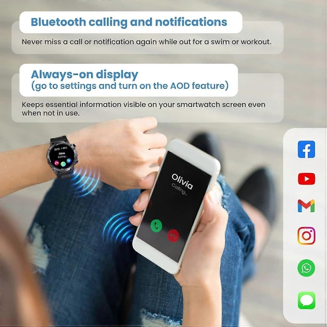 Alt view image 7 of 10 - Ecocleanpath Smart Watch 1.43" AMOLED, Waterproof Fitness Tracker with Heart Rate, Blood Pressure & 100+ Sports Modes
