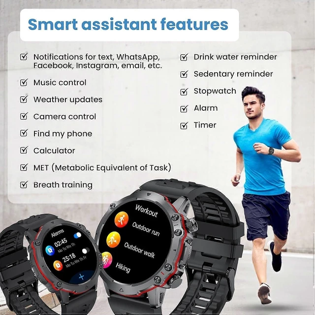 Alt view image 8 of 10 - Ecocleanpath Smart Watch 1.43" AMOLED, Waterproof Fitness Tracker with Heart Rate, Blood Pressure & 100+ Sports Modes