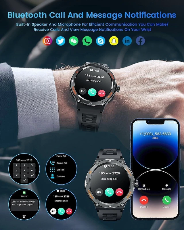 Alt view image 9 of 10 - Ecocleanpath Smart Watch for Men: 1.53" HD Display, Heart Rate & Blood Pressure Monitor, 123 Sport Modes, 3ATM Waterproof