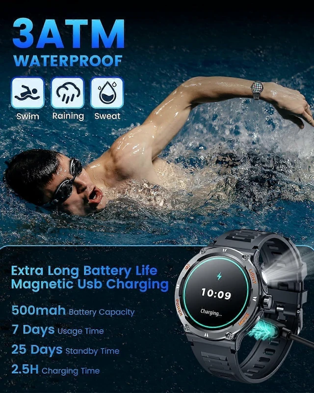 Alt view image 8 of 10 - Ecocleanpath Smart Watch for Men: 1.53" HD Display, Heart Rate & Blood Pressure Monitor, 123 Sport Modes, 3ATM Waterproof