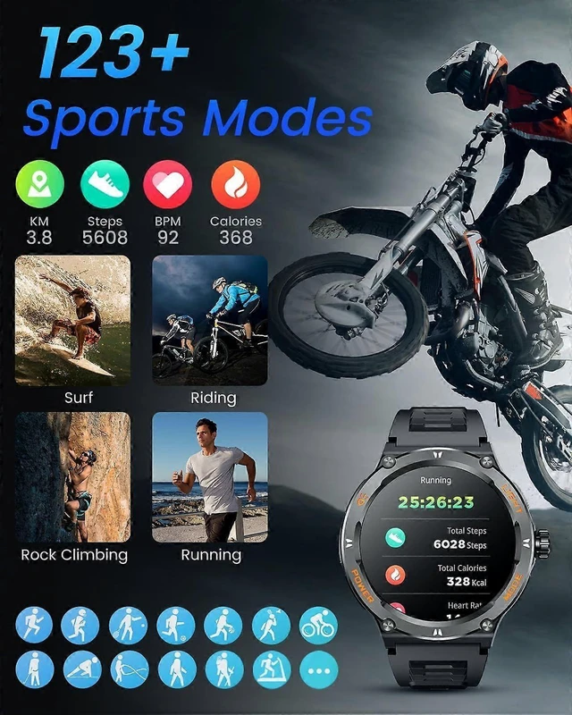 Alt view image 10 of 10 - Ecocleanpath Smart Watch for Men: 1.53" HD Display, Heart Rate & Blood Pressure Monitor, 123 Sport Modes, 3ATM Waterproof