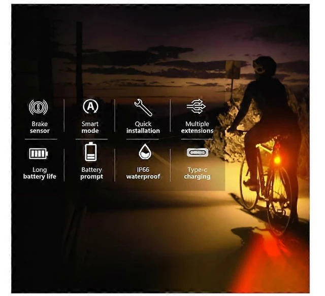 Alt view image 7 of 10 - EcocleanpathSmart Bike Tail Light with Brake Sensing, USB Rechargeable, IP66 Waterproof, 6 Modes, Black