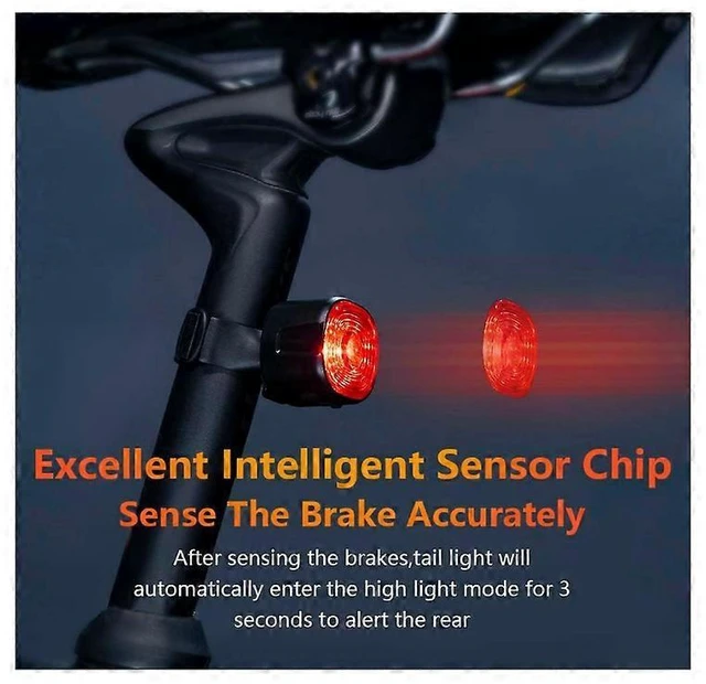 Alt view image 9 of 10 - EcocleanpathSmart Bike Tail Light with Brake Sensing, USB Rechargeable, IP66 Waterproof, 6 Modes, Black