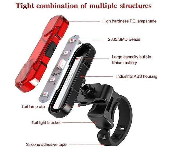 Alt view image 8 of 10 - EcocleanpathUSB Rechargeable Bike Tail Light, 4 Modes High Brightness LED Rear Bicycle Light Waterproof Black