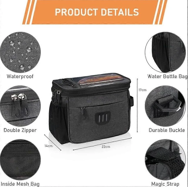 Alt view image 7 of 10 - Ecocleanpath 6L Waterproof Bike Handlebar Bag, Gray Cycling Phone Holder for Mountain & Folding Bikes