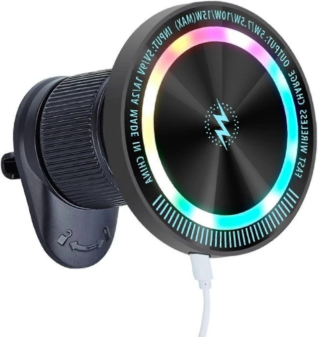 Alt view image 6 of 10 - Ecocleanpath 15W Fast Charging Car Phone Holder with LED Light - 360° Rotating Air Vent/Dashboard Mount (Black)